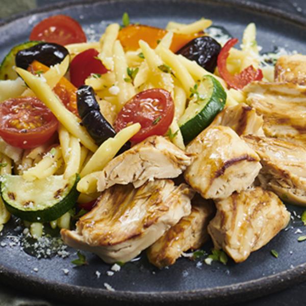 Trofie aux émincés et légumes grillés