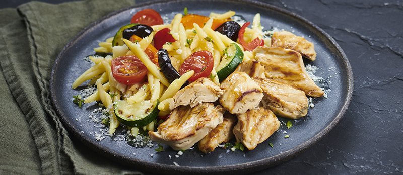 Trofie aux émincés et légumes grillés