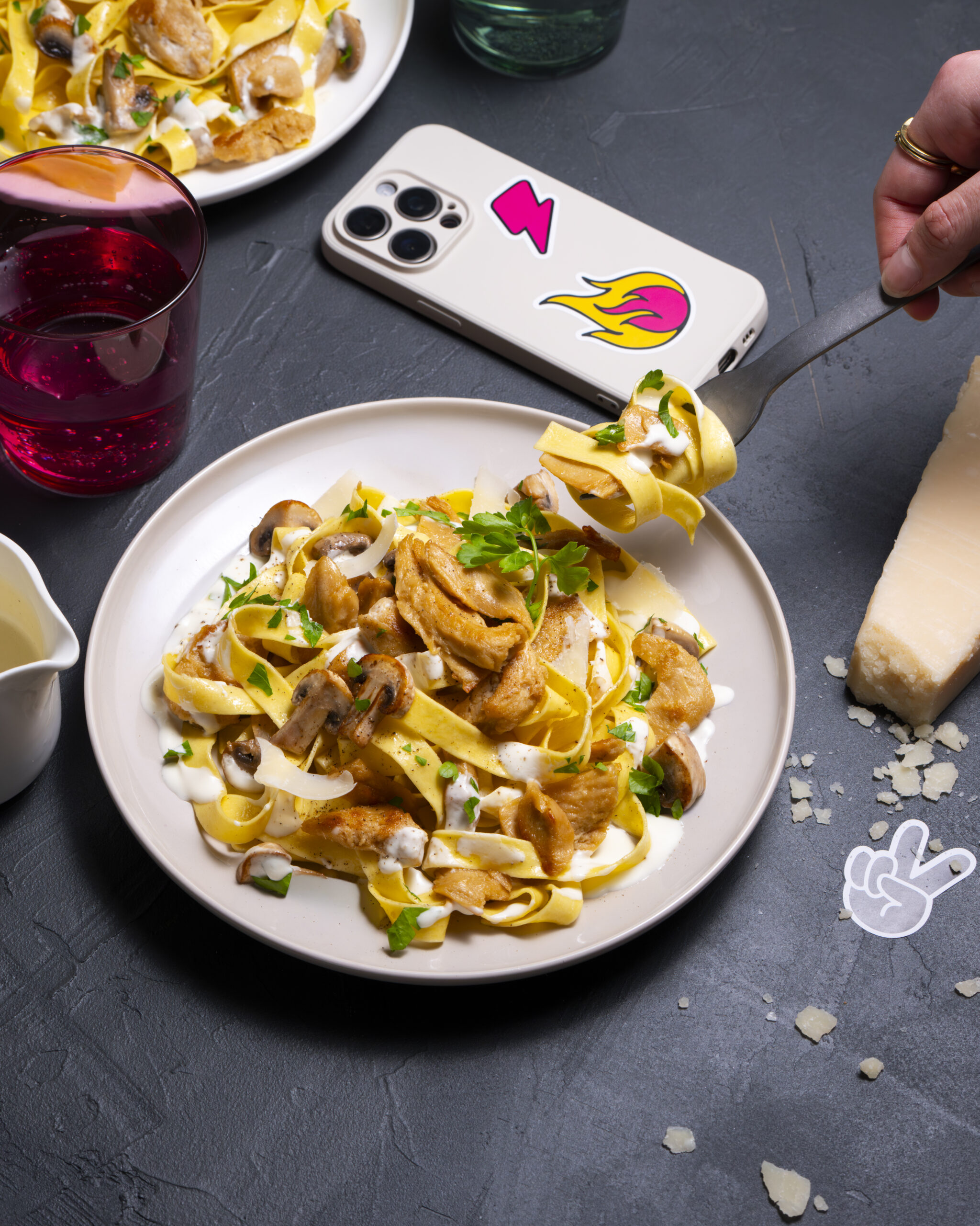 Tagliatelles aux émincés et légumes grillés